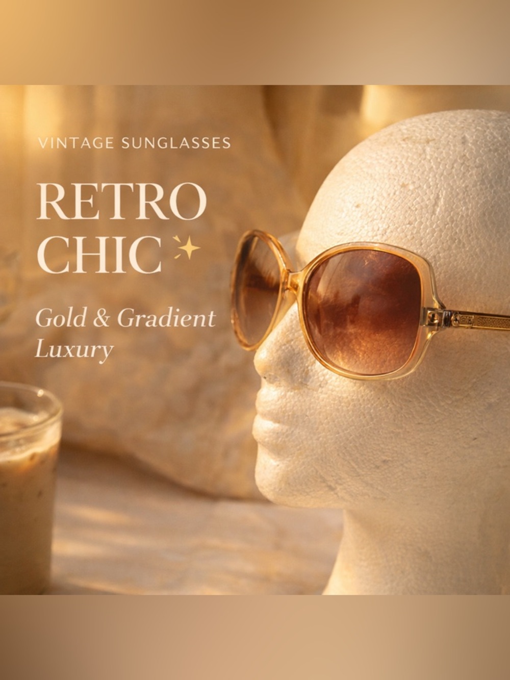 Vintage Vision Optics Oversized Sunglasses Brown Gradient Gold Arms